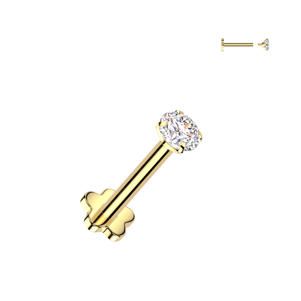 TITANIUM CRYSTAL FLAT BACK LABRET - 16 GAUGE -6MM