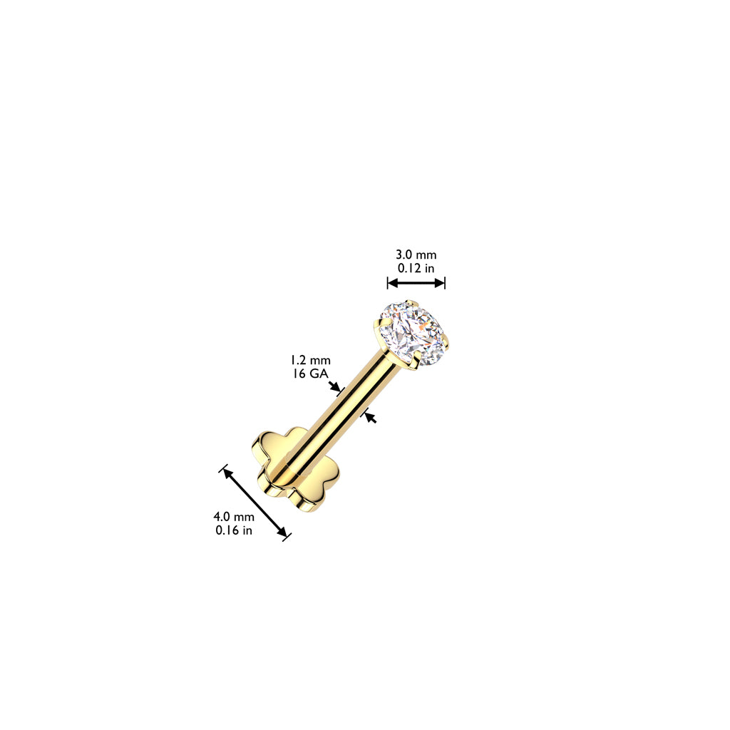 TITANIUM CRYSTAL FLAT BACK LABRET - 16 GAUGE -6MM