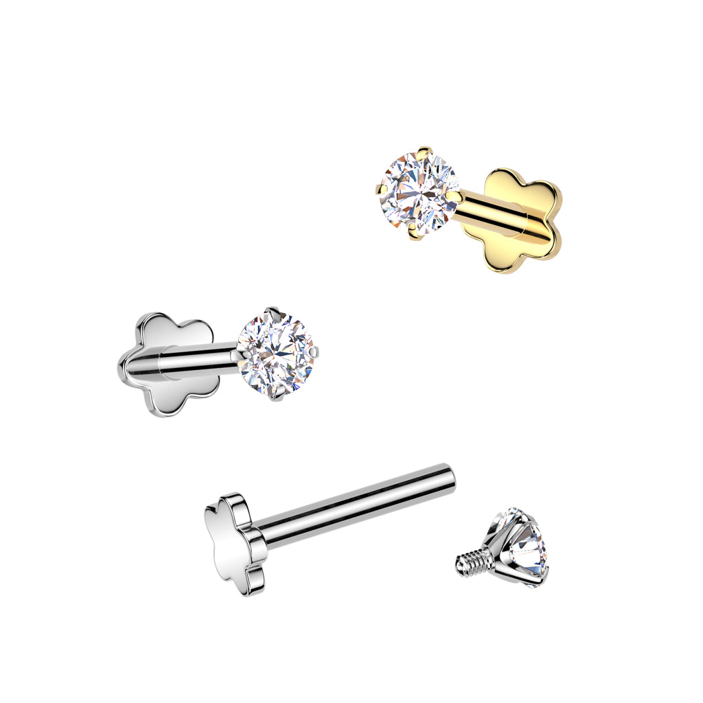 TITANIUM CRYSTAL FLAT BACK LABRET - 16 GAUGE -6MM