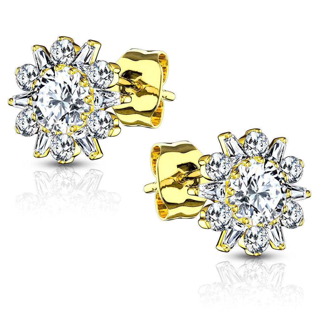 925 STERLING SILVER CRYSTAL FLOWER STUD EARRINGS