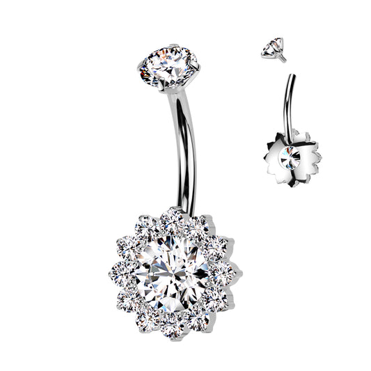 TITANIUM CRYSTAL FLOWER BELLY BARBELL - 14 GAUGE - 10MM