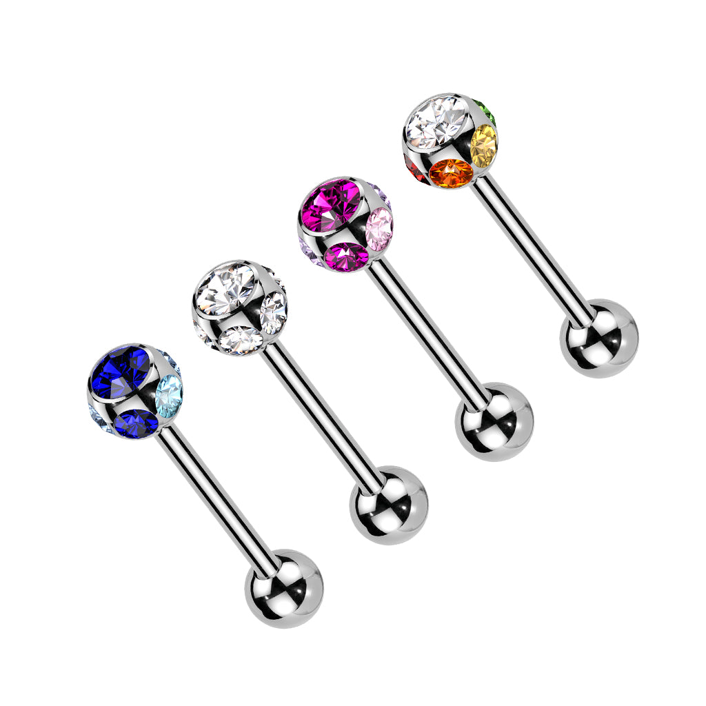 MULTIPACK OF 4 MULTI COLORED CRYSTAL DISCO BALL TONGUE BARBELLS - 16MM