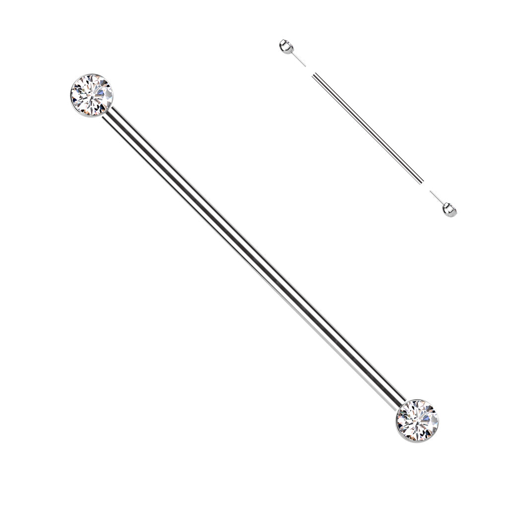 TITANIUM DOUBLE CRYSTAL INDUSTRIAL BARBELL -38MM THREADLESS