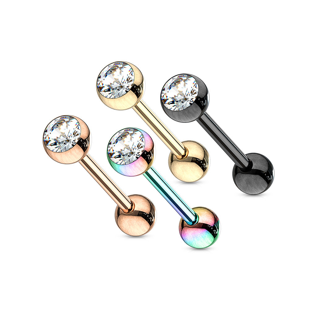MULTIPACK OF 4 CRYSTAL TOP TONGUE BARBELLS - 16MM