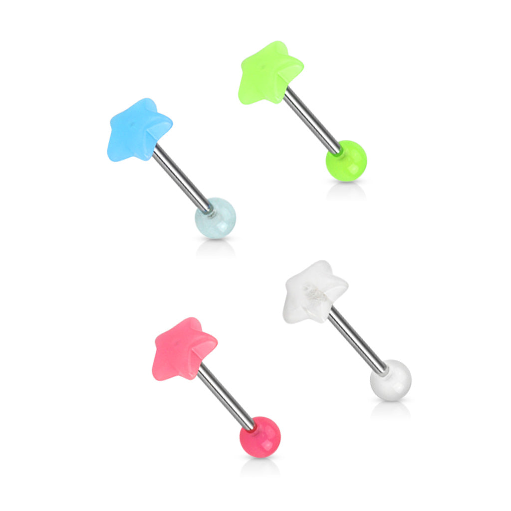 MULTI PACK OF 4 ACRYLIC STAR TOP TONGUE BARBELLS - 16MM