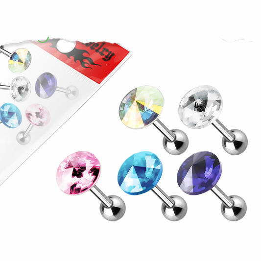 MULTI PACK OF 5 CRYSTAL TOP BARBELLS - 6MM - 16 GAUGE