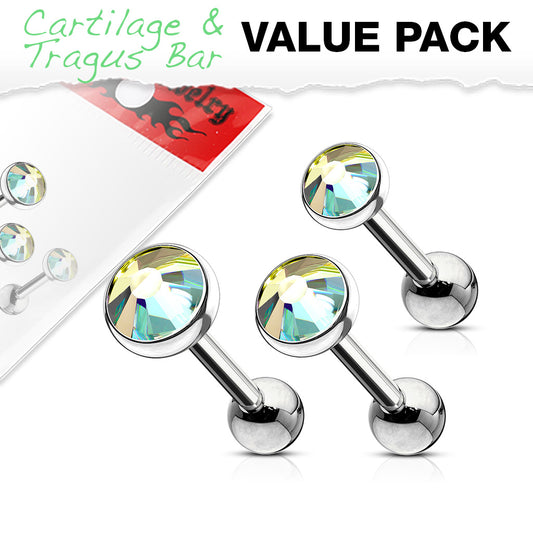 MULTI PACK OF 3 AURORA GRADIENT CRYSYAL BARBELLS - 6MM - 16 GAUGE