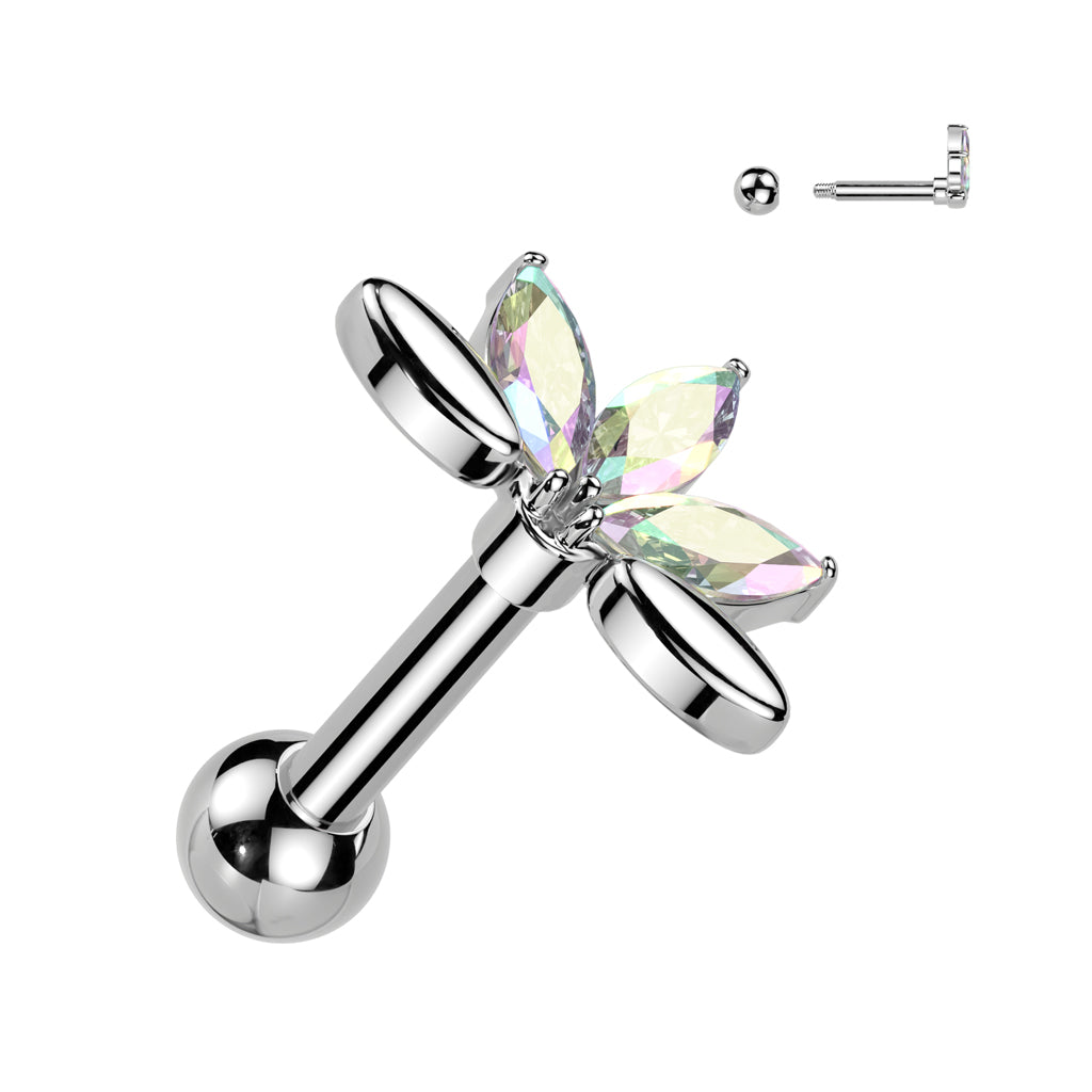 CRYSTAL LOTUS FLOWER BARBELL STUD - 6MM