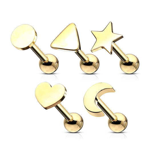 MULTI PACK OF 5 STAR, HEART, MOON, TRIANGLE & CIRCLE BARBELLS - 16 GAUGE - 6MM