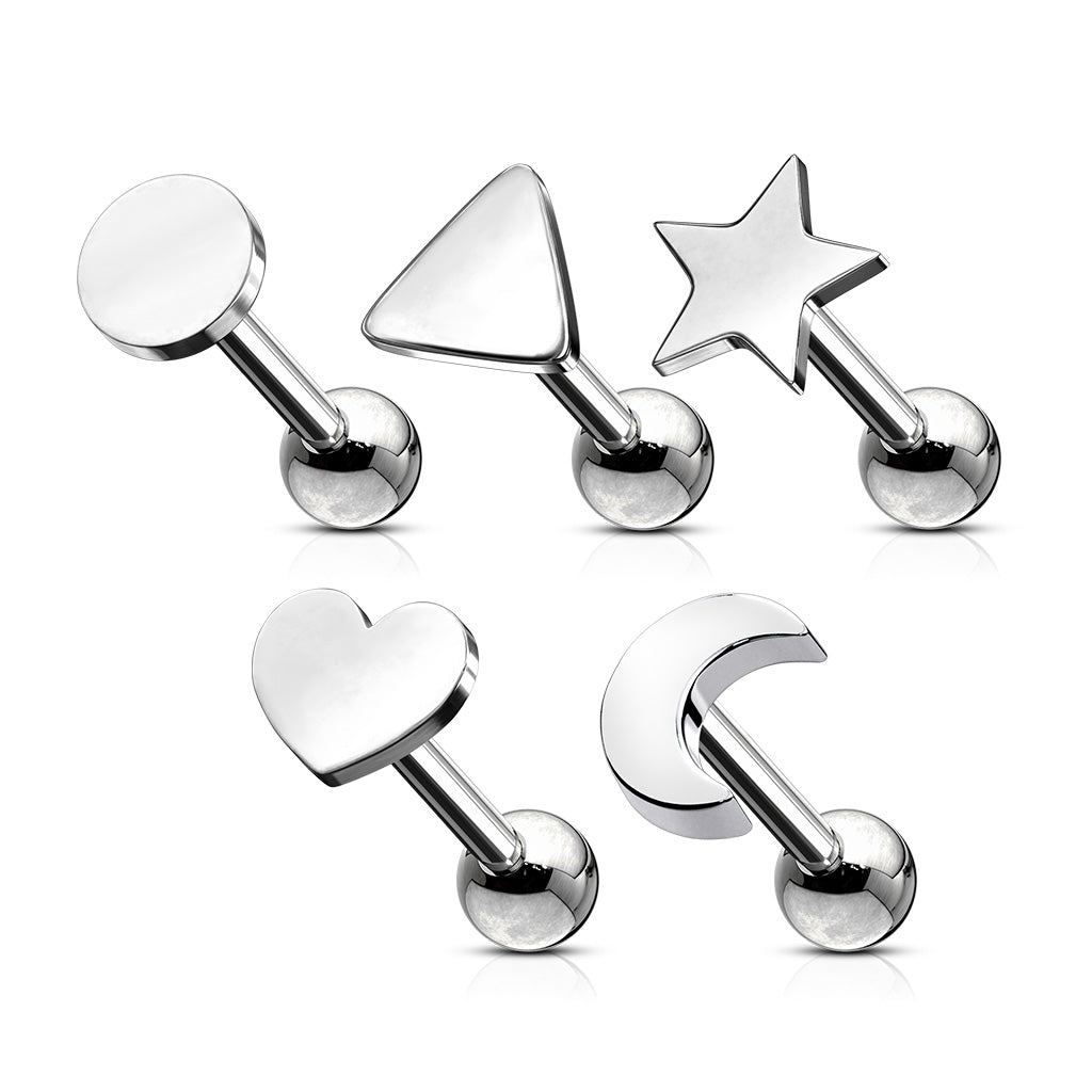 MULTI PACK OF 5 STAR, HEART, MOON, TRIANGLE & CIRCLE BARBELLS - 16 GAUGE - 6MM