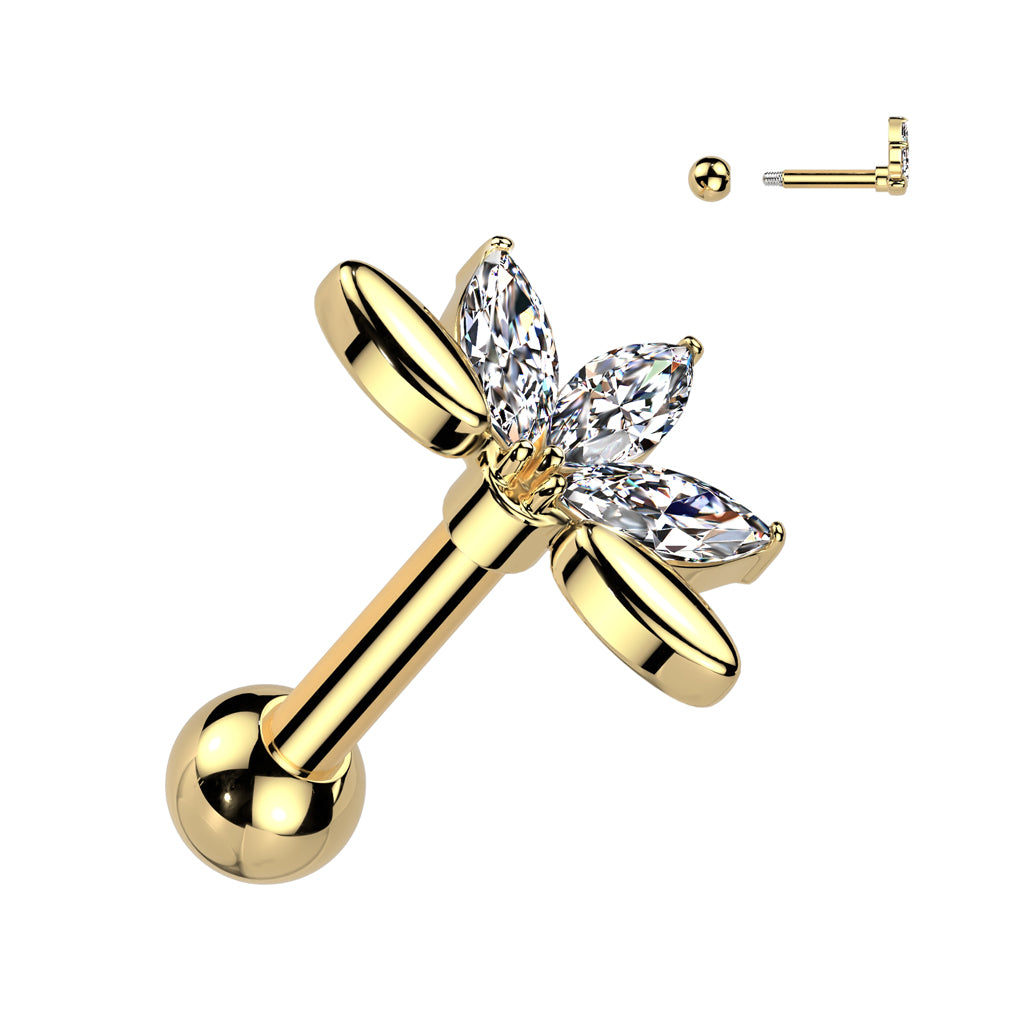 CRYSTAL LOTUS FLOWER BARBELL STUD - 6MM