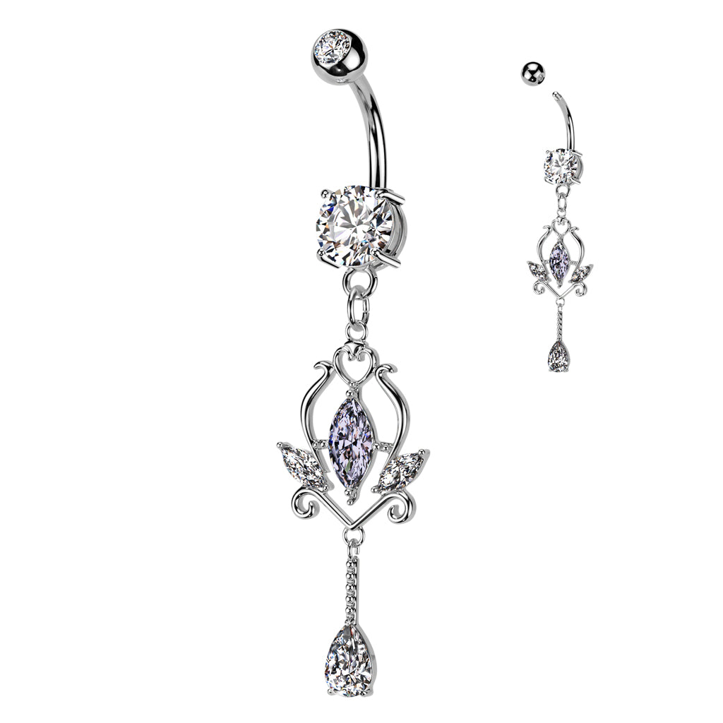 CRYSTAL TEARDROP CHARM BELLY BARBELL - 10MM