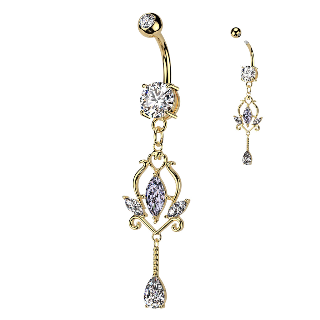 CRYSTAL TEARDROP CHARM BELLY BARBELL - 10MM