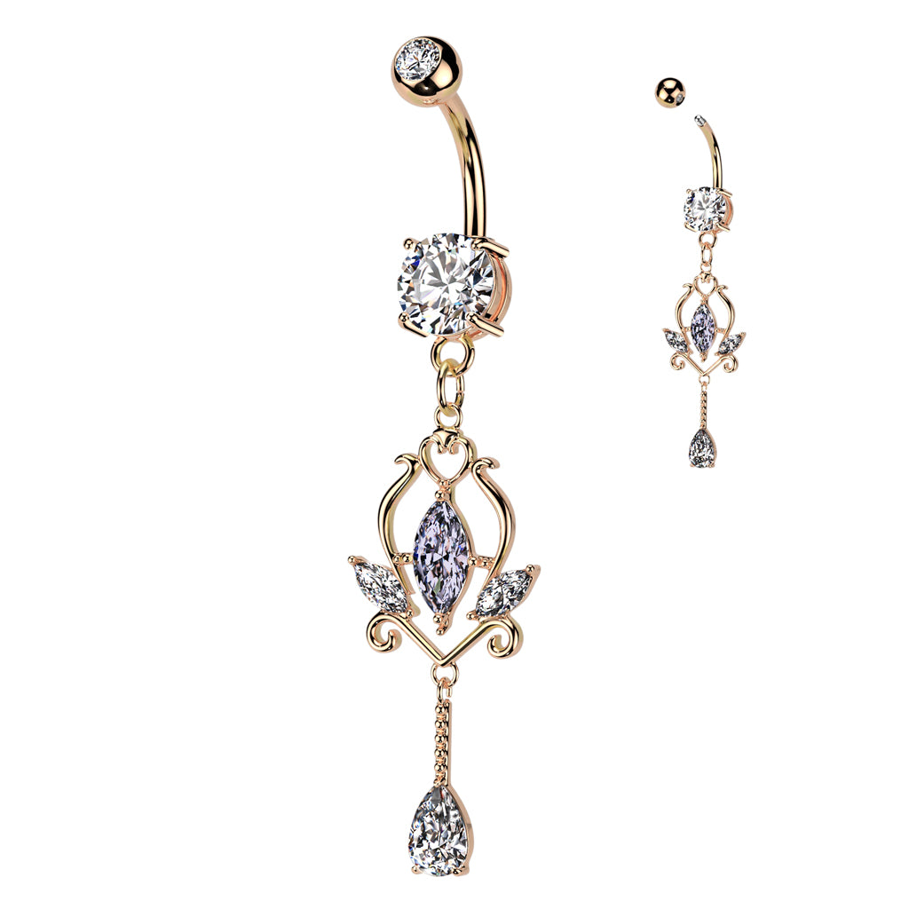 CRYSTAL TEARDROP CHARM BELLY BARBELL - 10MM