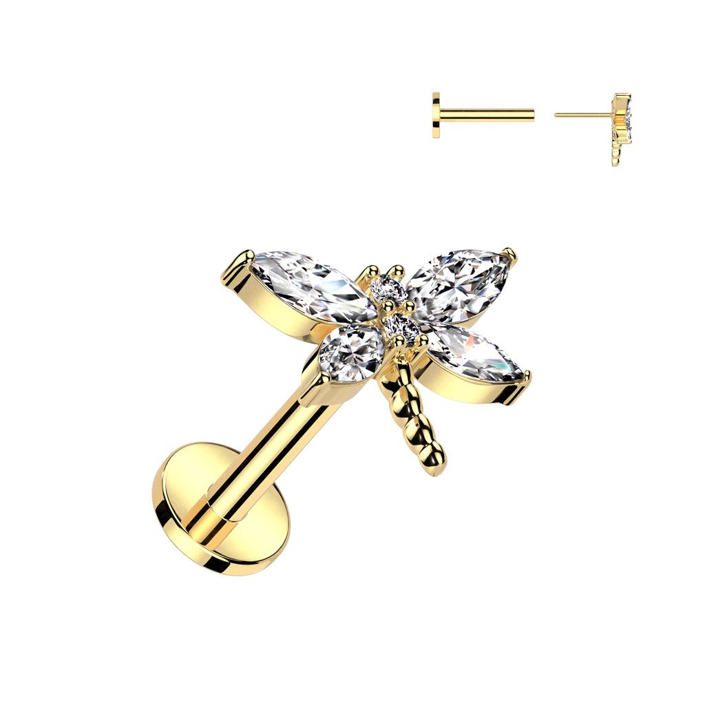 CRYSTAL DRAGONFLY FLAT BACK LABRET - 8MM THREADLESS - 16 GAUGE