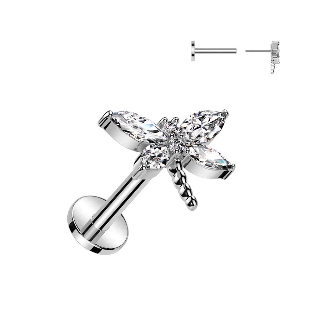CRYSTAL DRAGONFLY FLAT BACK LABRET - 8MM THREADLESS - 16 GAUGE