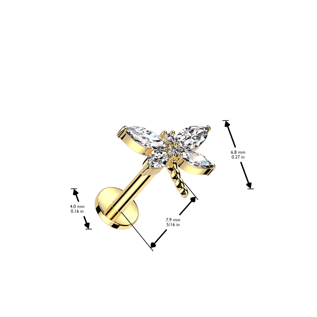 CRYSTAL DRAGONFLY FLAT BACK LABRET - 8MM THREADLESS - 16 GAUGE