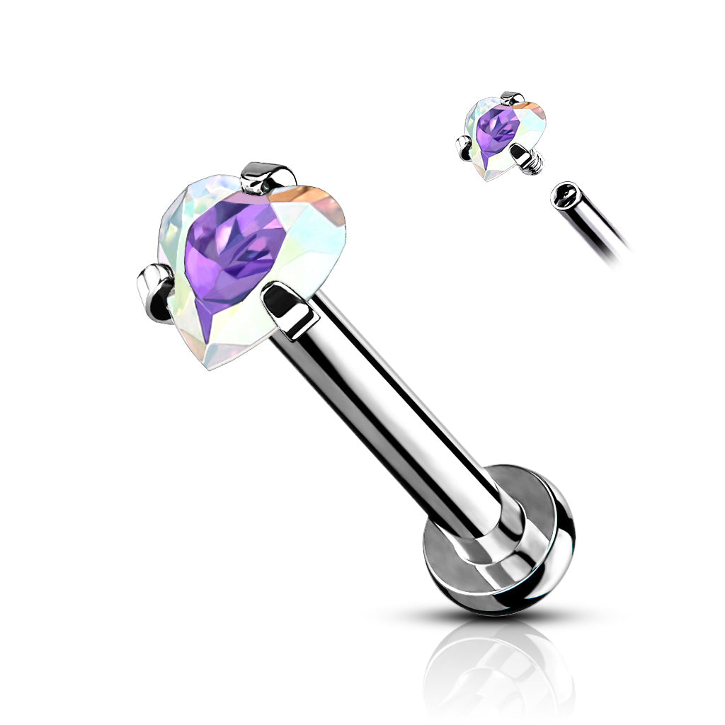DAINTY CRYSTAL LOVE HEART MICRO FLAT BACK LABRET- 16 GAUGE
