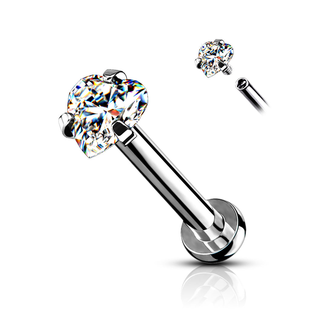 DAINTY CRYSTAL LOVE HEART MICRO FLAT BACK LABRET- 16 GAUGE