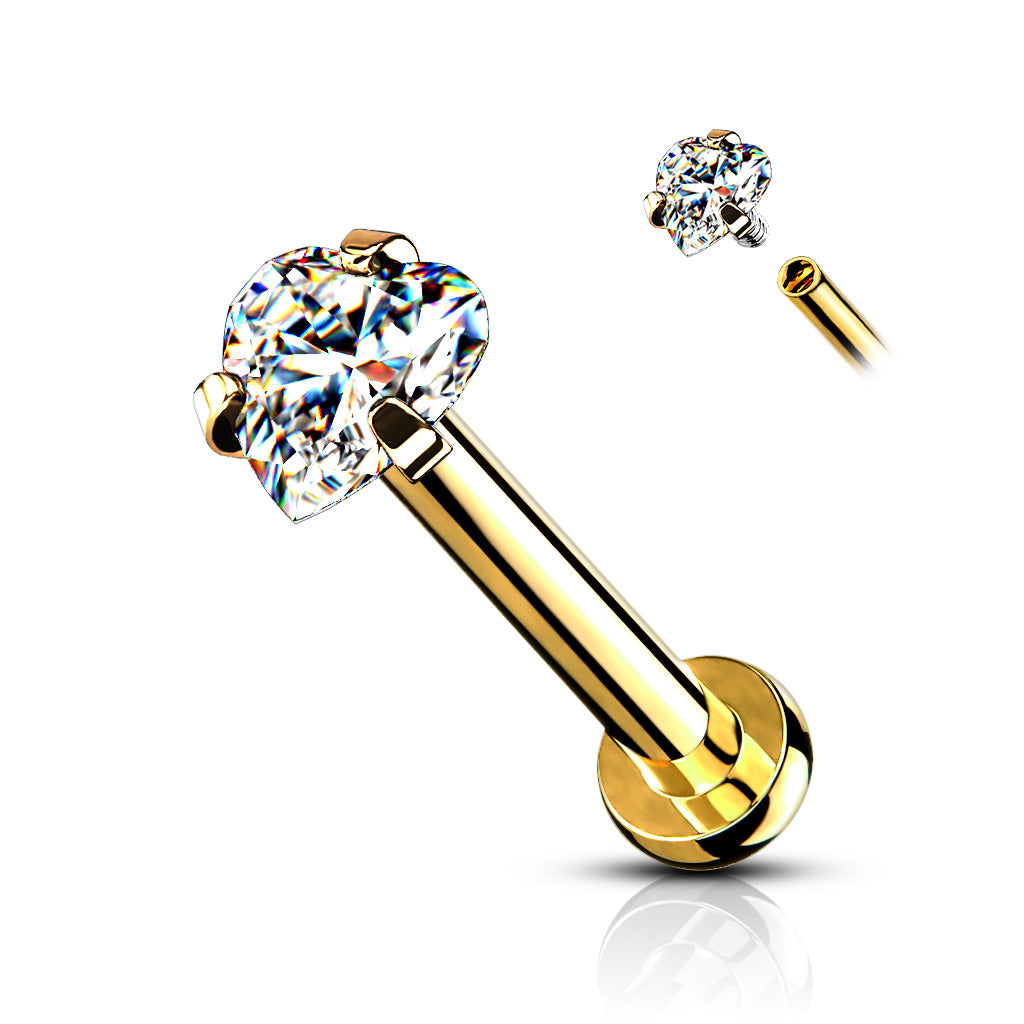 DAINTY CRYSTAL LOVE HEART MICRO FLAT BACK LABRET- 16 GAUGE