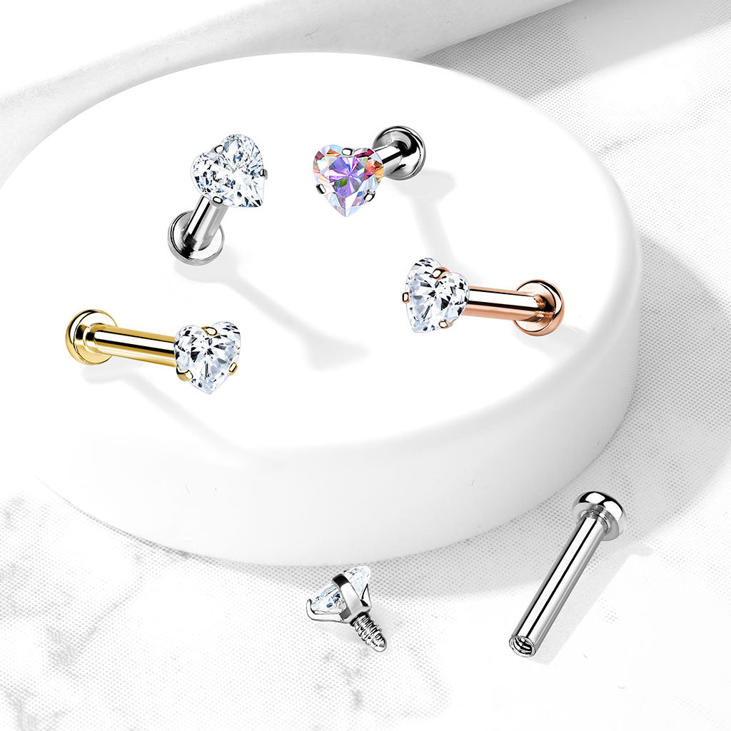DAINTY CRYSTAL LOVE HEART MICRO FLAT BACK LABRET- 16 GAUGE