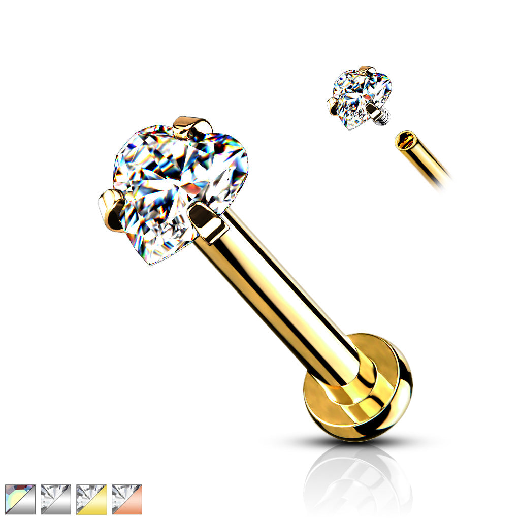 DAINTY CRYSTAL LOVE HEART MICRO FLAT BACK LABRET- 16 GAUGE