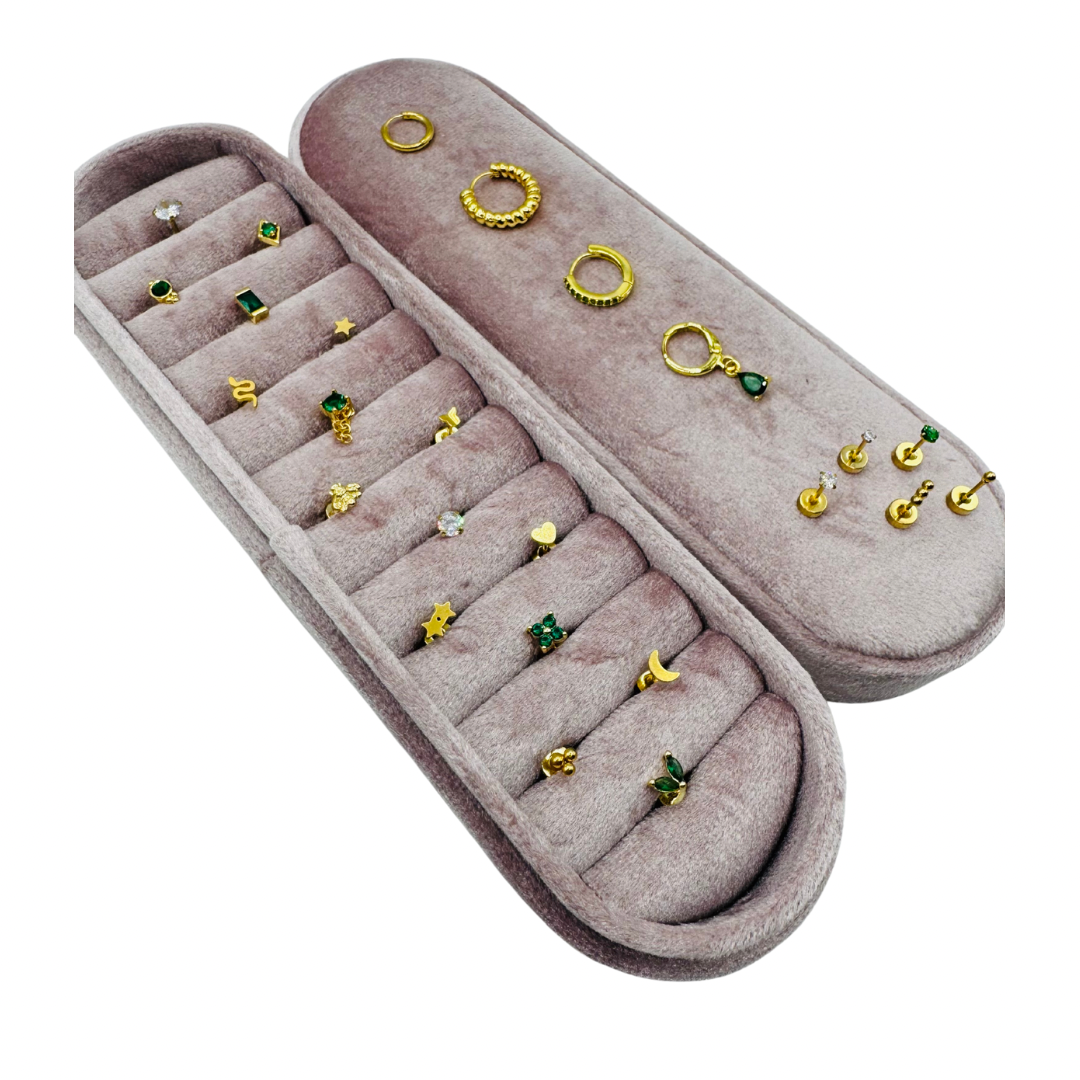 EMERALD GREEN & GOLD EARRING HOOPS & STUD MULTI PACK