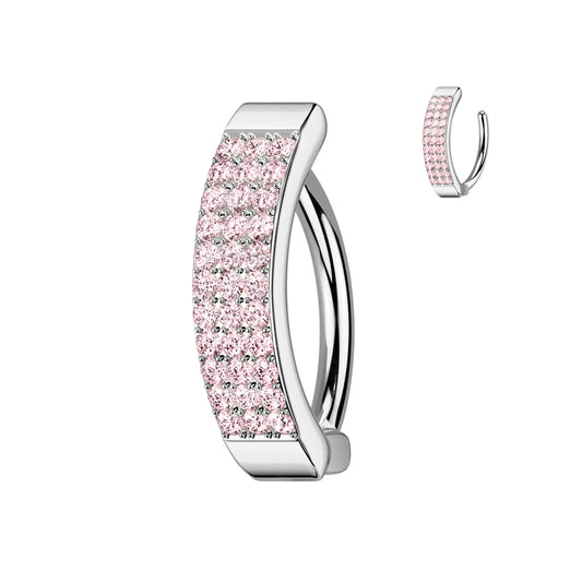 BABY PINK TRIPLE CRYSTAL LINED BELLY RING CLICKER HOOP - 11MM - 14 GAUGE