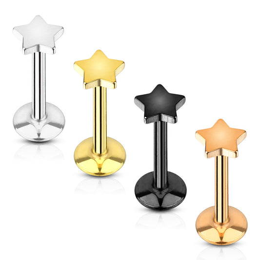 MULTI PACK OF 4 FLAT TOP DAINTY STAR LABRET - 16 GAUGE