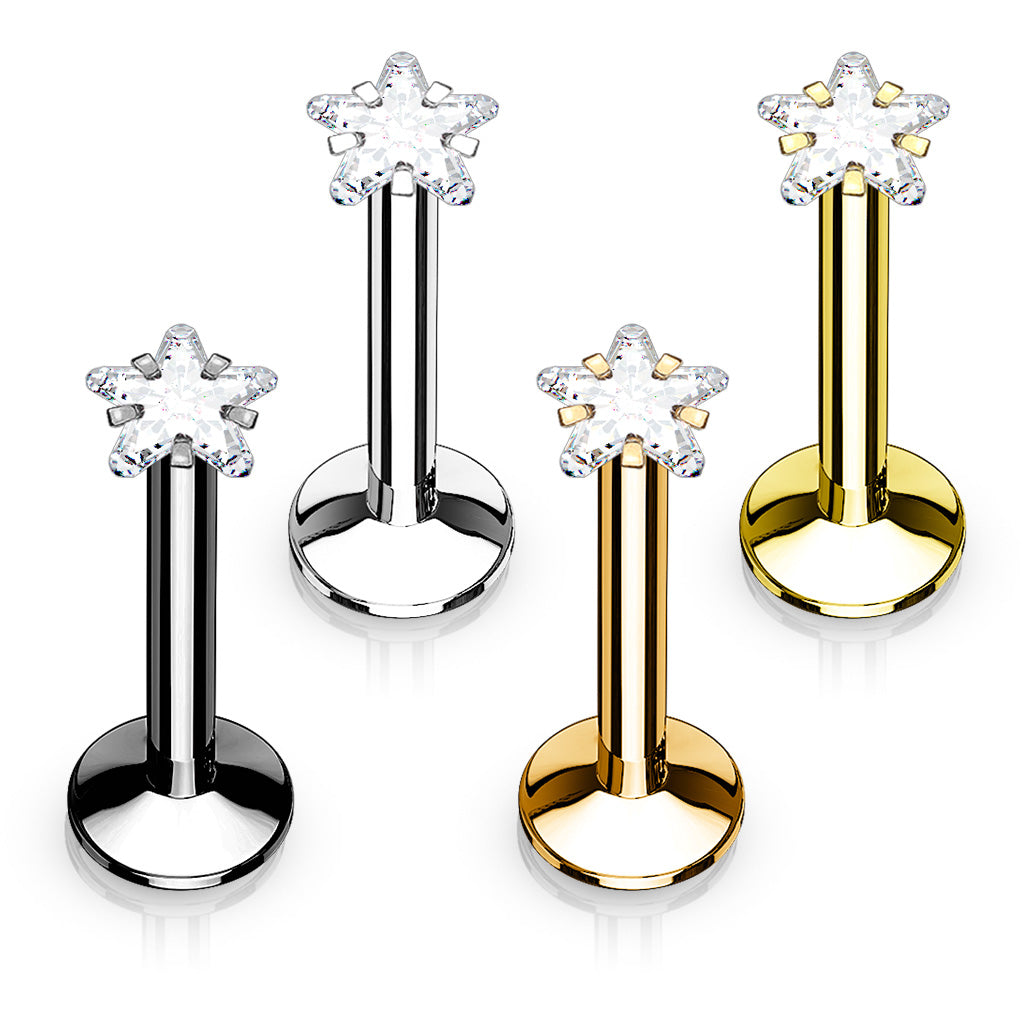 MULTI PACK OF 4 DAINTY CRYSTAL STAR FLAT BACK LABRETS - 16 GAUGE -8MM