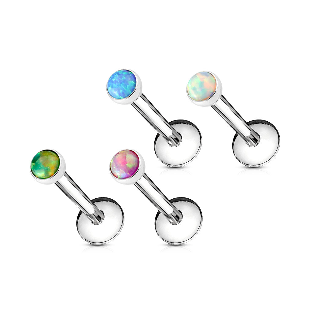 MULTI PACK OF 4 DAINTY OPAL FLAT BACK LABRET STUDS -16 GAUGE - 6MM