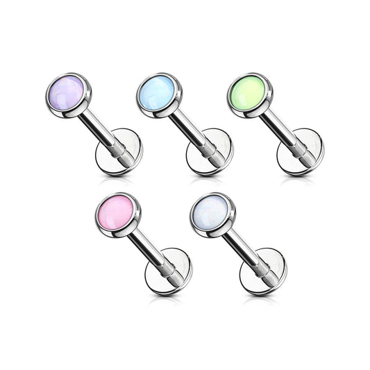 MULTI PACK OF 5 ILLUMINATING OPALITE FLAT BACK LABRETS - 8MM