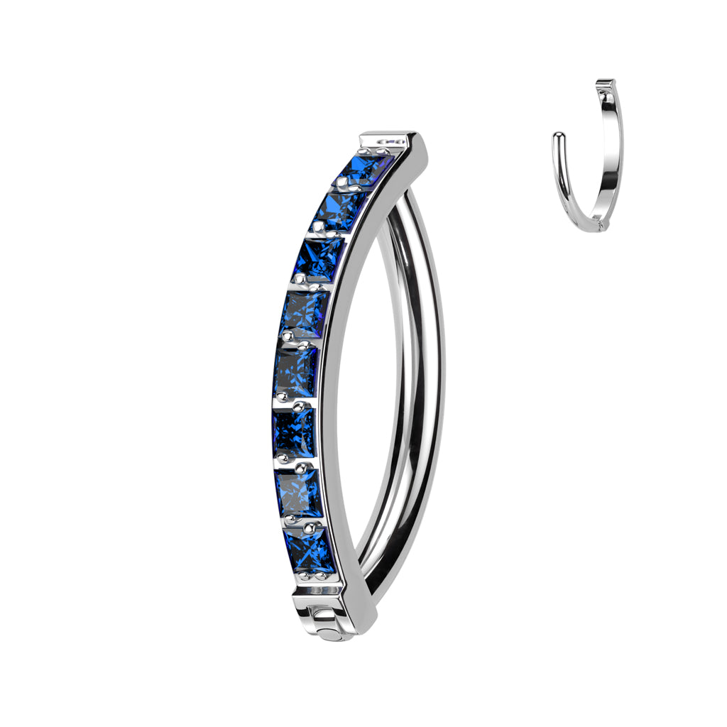 TITANIUM DEEP BLUE CRYSTAL LINED BELLY CLICKER HOOP BARBELL - 10MM