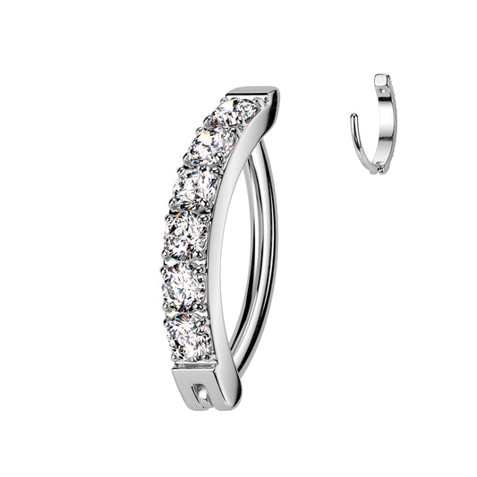 TITANIUM ULTRA CRYSTAL LINED BELLY CLICKER HOOP BARBELL - 10MM