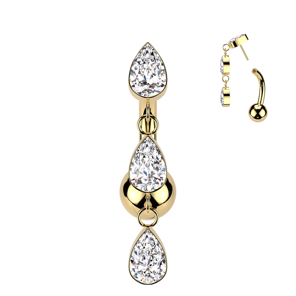 TITANIUM DANGLY TEARDROP CHARM THREADLESS BELLY BAR - 10MM - 14 GAUGE