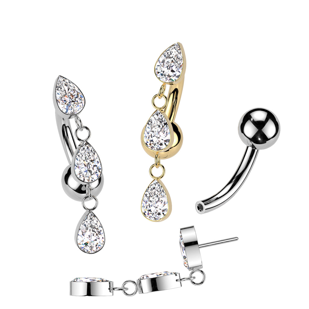 TITANIUM DANGLY TEARDROP CHARM THREADLESS BELLY BAR - 10MM - 14 GAUGE