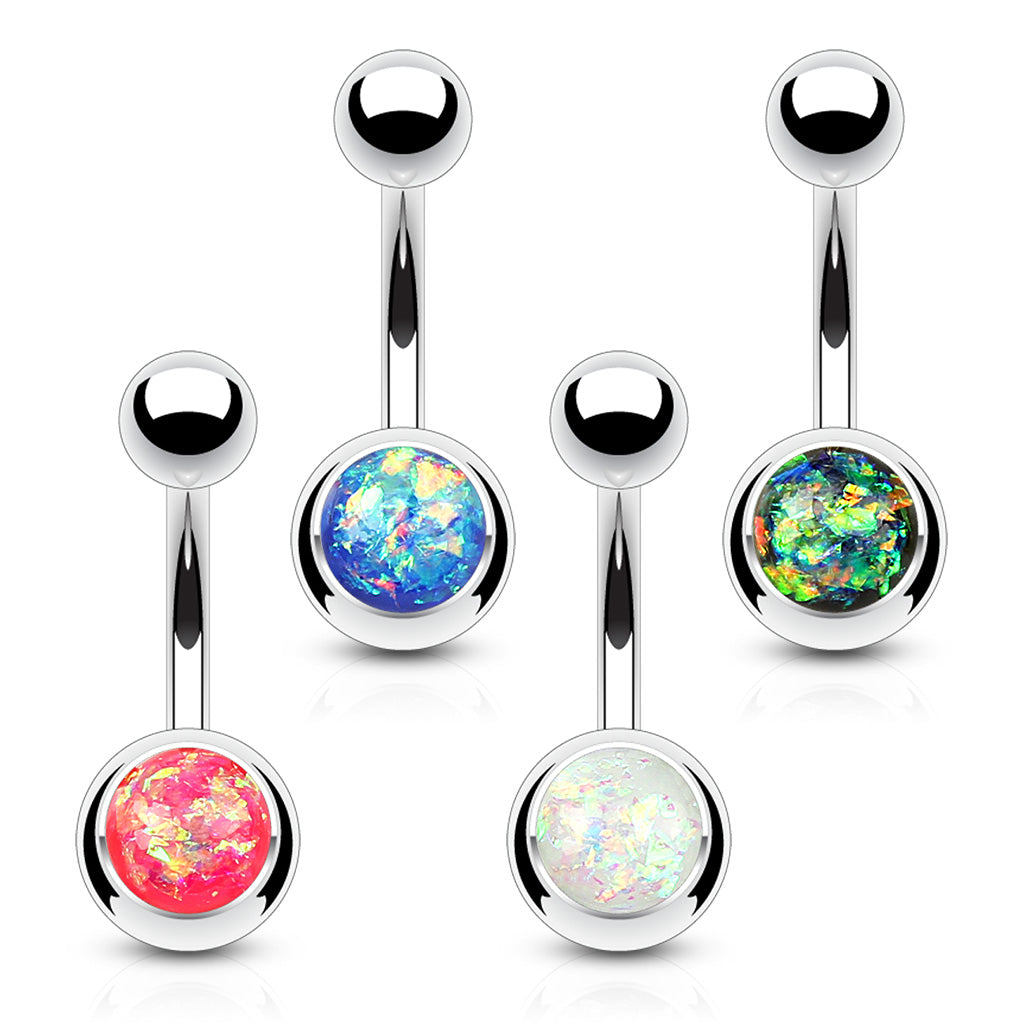 MULTI PACK OF 4 OPAL CENTRE BELLY BARS - 10MM