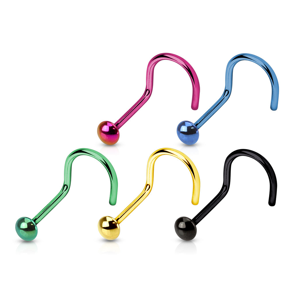 MULTI PACK OF 5 MULTICOLOURED DAINTY NOSE STUDS  - 20 GAUGE - 6MM