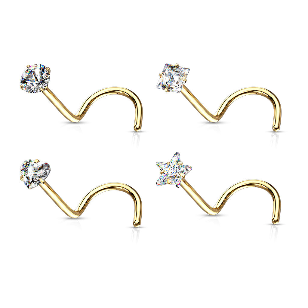 MULTI PACK OF 4 CRYSTAL SHAPE SCREW NOSE STUDS - 20 GAUGE - 6MM