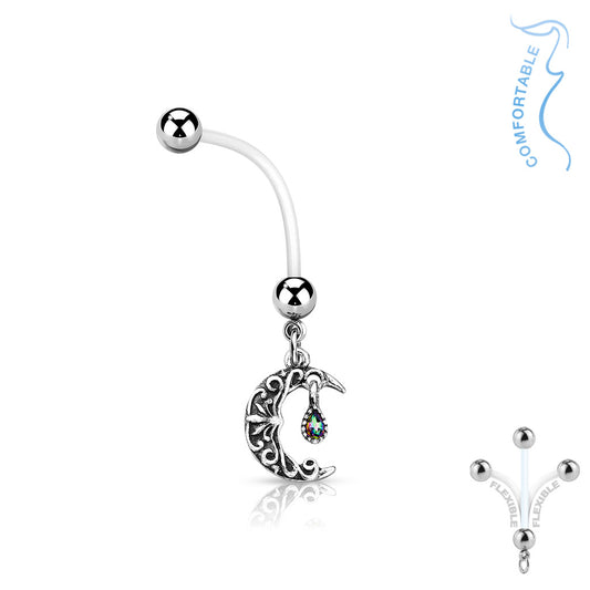 BIOFLEX CRESCENT MOON & CHARM PREGNANY BELLY BAR - 14 GAUGE - 25MM