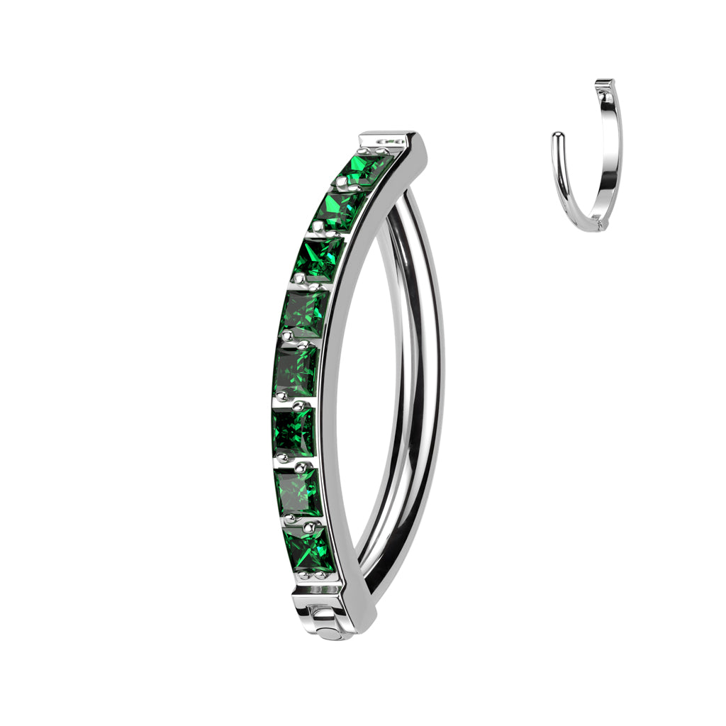 TITANIUM EMERALD GREEN CRYSTAL LINED BELLY CLICKER HOOP BARBELL - 10MM