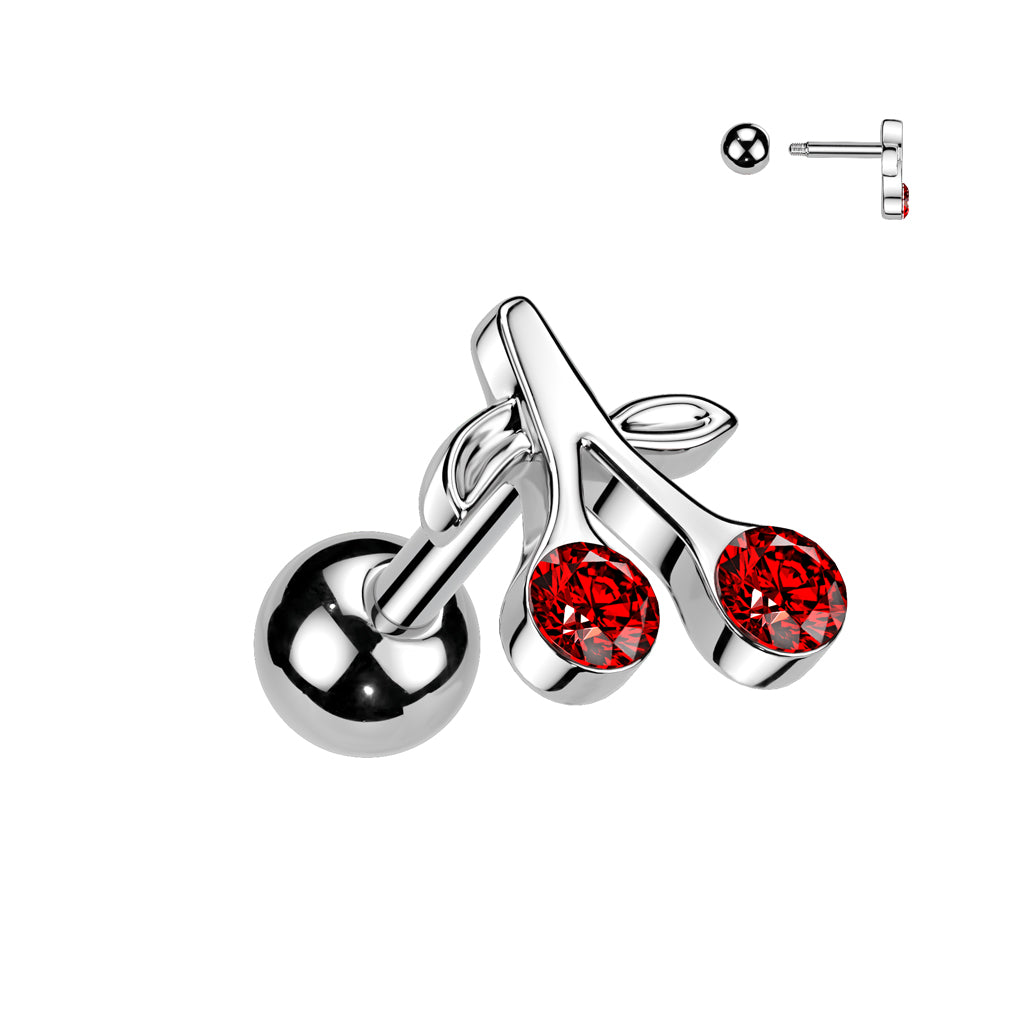 CRYSTAL CHERRY 6MM BARBELL - 16 GAUGE