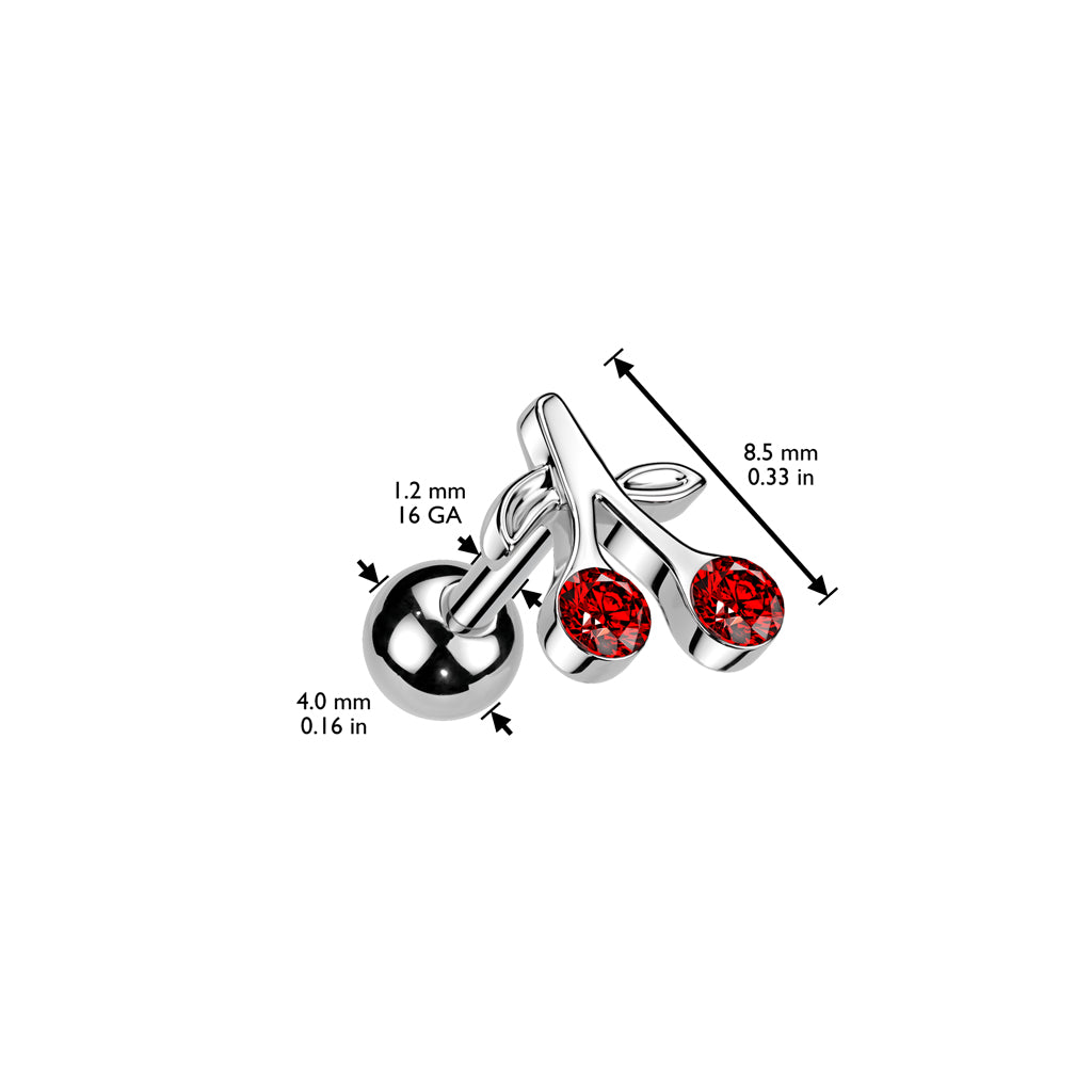 CRYSTAL CHERRY 6MM BARBELL - 16 GAUGE