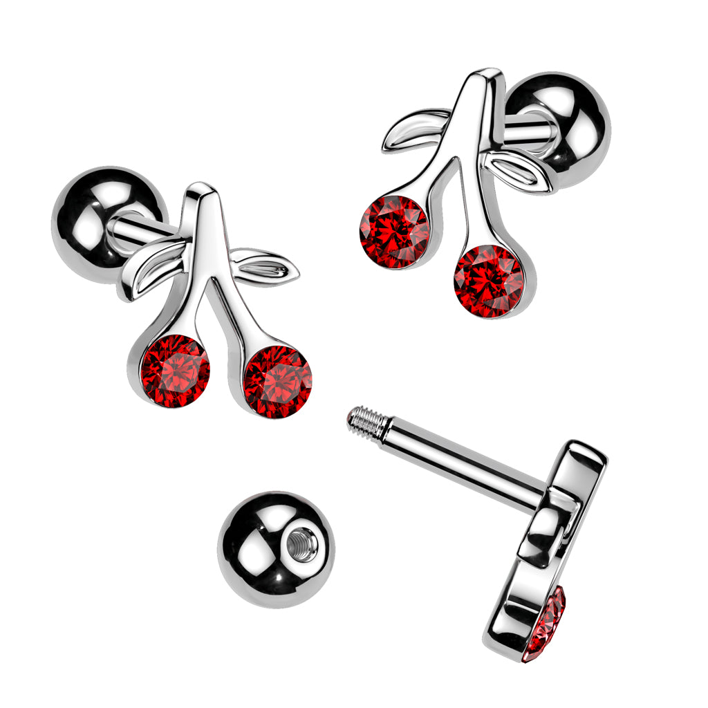 CRYSTAL CHERRY 6MM BARBELL - 16 GAUGE