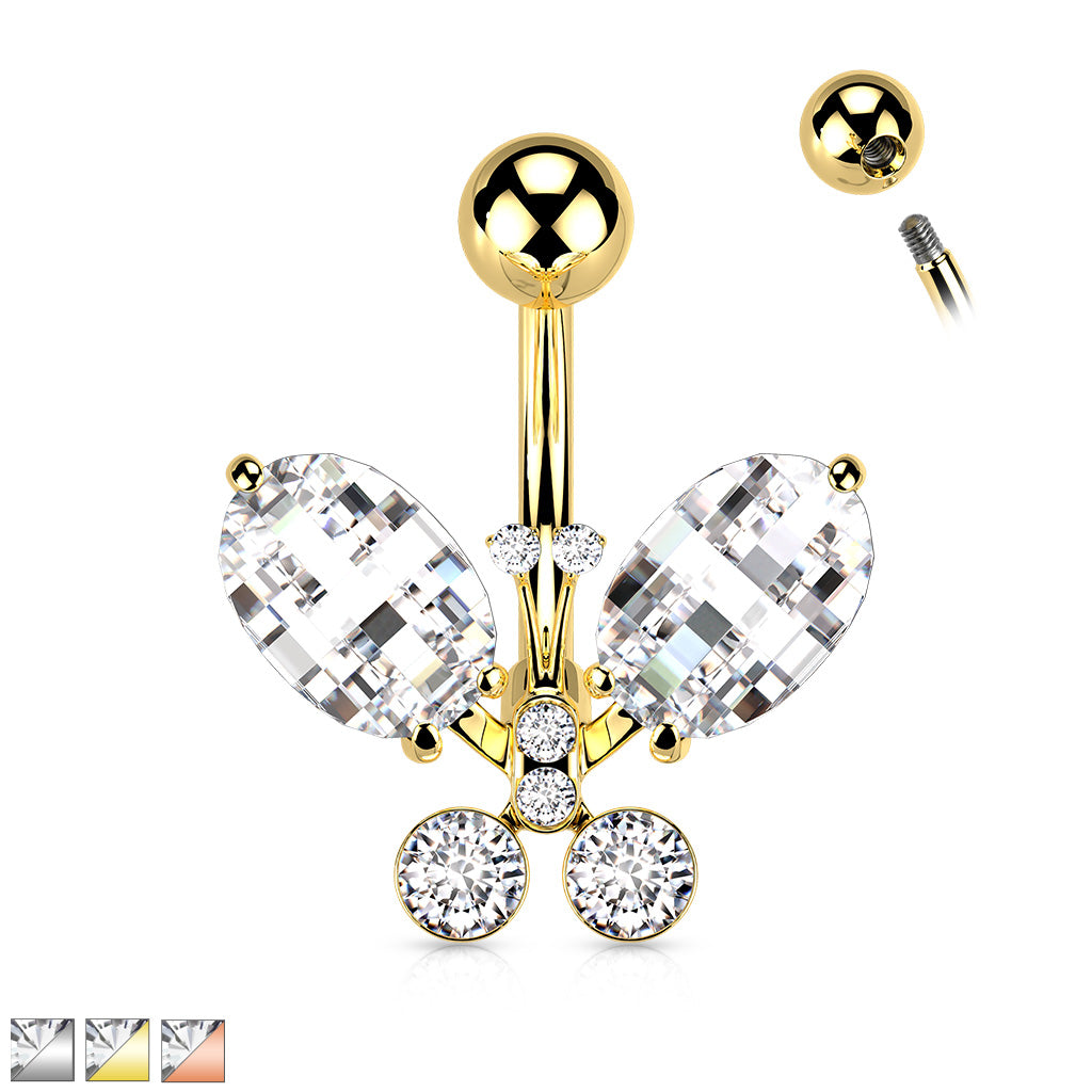LARGE JEWELLED CRYSTAL BUTTERFLY BELLY BAR - 10MM