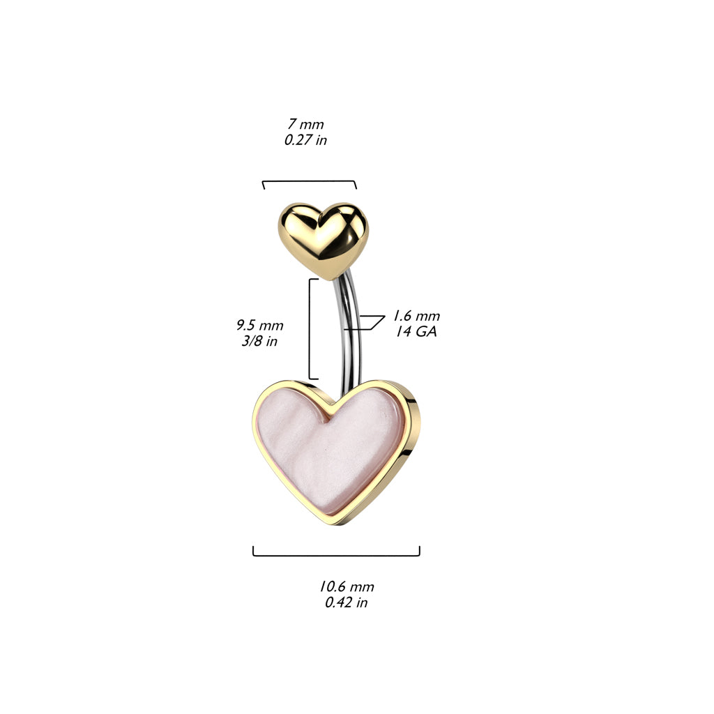 MOTHER OF PEARL DOUBLE LOVE HEART BELLY BAR - 10MM