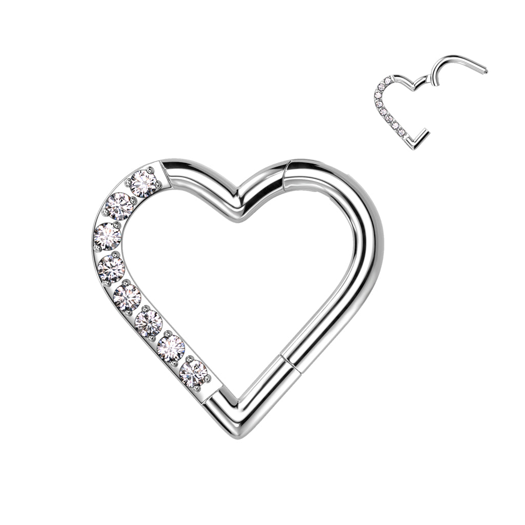 TITANIUM CRYSTAL LOVE HEART HINGE CLOSE HOOP - 8MM - 16 GAUGE