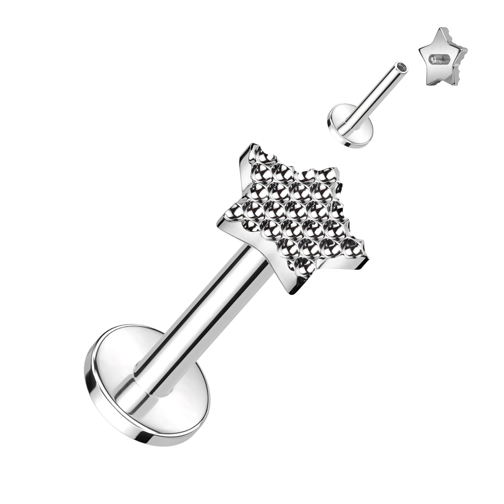 TITANIUM RIVET TOP STAR STUDDED FLAT BACK LABRET - 6MM - 16 GAUGE