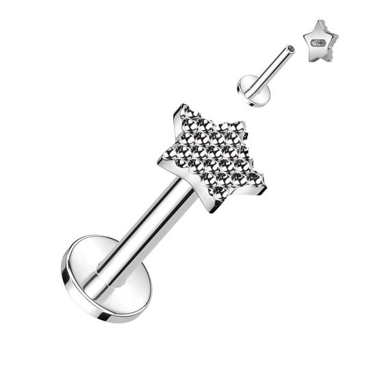TITANIUM RIVET TOP STAR STUDDED FLAT BACK LABRET - 6MM - 16 GAUGE