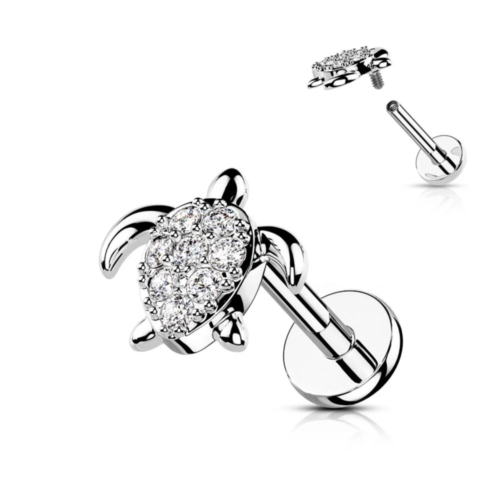 CUTE CRYSTAL SEA TURTLE FLAT BACK LABRET STUD